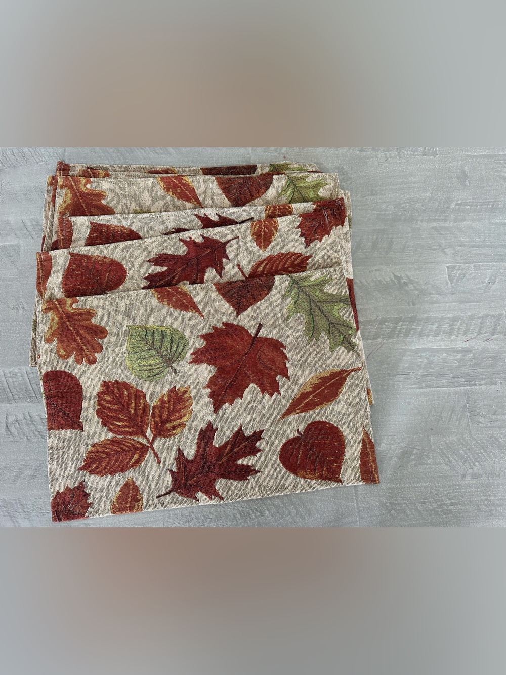 Vintage SET OF 9 TAPESTRY PLACE MATS 12.75 X 18 Rust AUTUMN LEAVES Pumpkin